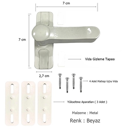 Pvc Kapı Pencere Emniyet Çocuk Kilidi Çekmeli Metal Beyaz