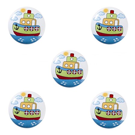 5 Adet Porselen Düğme Gemi Çocuk Odası Mobilya Dolap Kulp