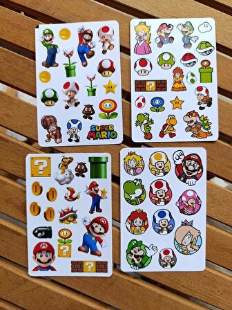 Süper Mario Sticker Etiket Seti 4 sayfa a6 Boy