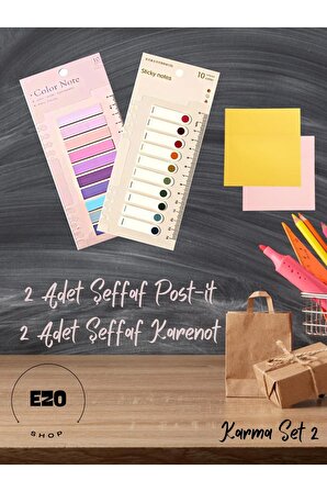 4'lü Set Şeffaf Renkli Yapışkan Post İt Not Kağıdı Karenot Karma Set 2