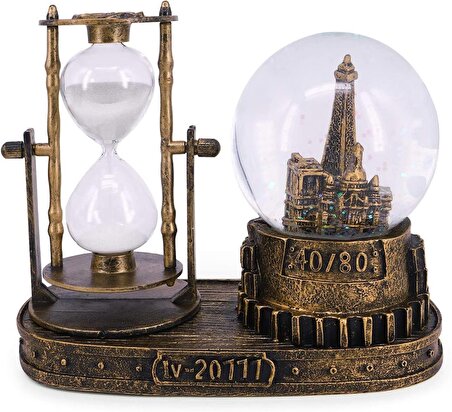 Paris Eyfel Işıklı Sulu Kar Küreli Kum Saati Hediyelik Eiffel Retro Cam Küre Kum Saati Biblo Gold