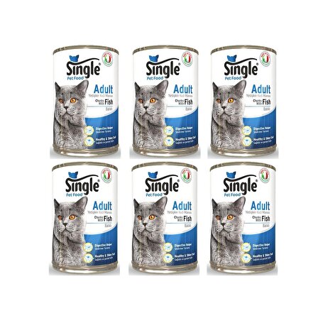 Single Balıklı Kedi Konservesi 415 gr x 6 Adet