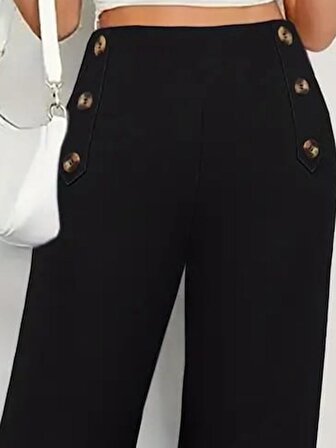 Ergur Kaya Kadın Düğme Detay Bol Paça Ithal Krep Pantolon
