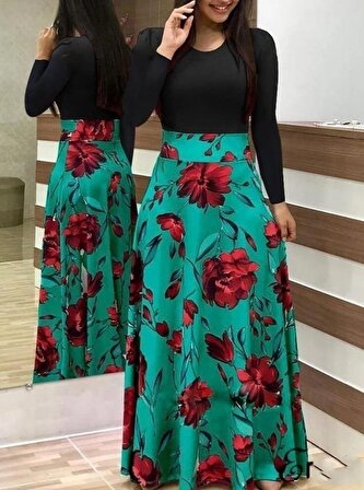 Ergur Kaya Kadın Uzun Kollu Desenli Elbise