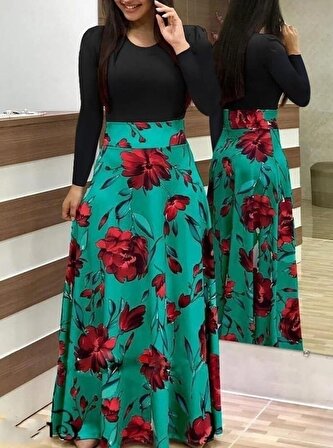 Ergur Kaya Kadın Uzun Kollu Desenli Elbise