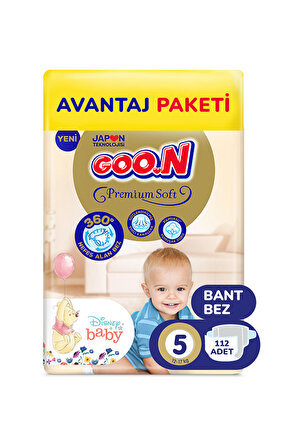 Goo.n Premium Soft 5 Numara Süper Yumuşak Bant Bebek Bezi Avantajlı Paket - 112 Adet