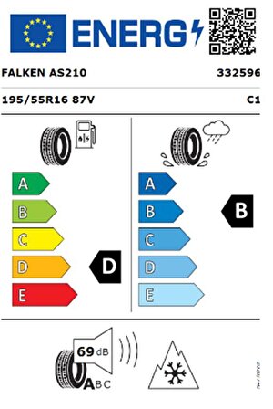 Falken 195/55 R16 87V EuroAll Season AS210 Oto 4 Mevsim Lastiği ( Üretim Yılı: 2024 )