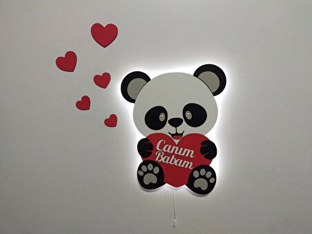 Canım Babam Hediyelik Ahşap Işıklı Kalpli Panda Gece Lambası Ledli Dekoratif Aydınlatma