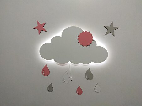 Işıklı İsimli Bulut Ahşap Gece Lambası Ledli Dekoratif Aydınlatma Çocuk Odası