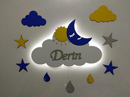 Bulut Ahşap Gece Lambası Özel Güneş Tutulması Serisi Ledli Dekoratif Aydınlatma Çocuk Odası