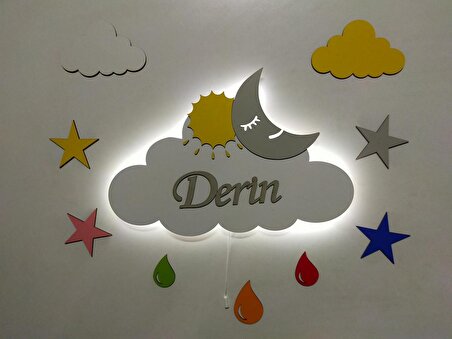 Bulut Ahşap Gece Lambası Özel Güneş Tutulması Serisi isimli Ledli Dekoratif Aydınlatma Çocuk Odası