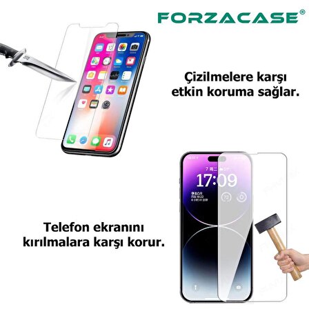 Forzacase iPhone 15 Pro ile uyumlu Temperli Kırılmaz Cam Ekran Koruyucu - FC002
