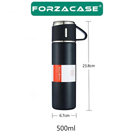 Forzacase 3 Bardaklı Paslanmaz Çelik 500 ml Sıcak Soğuk Tutan Çay Kahve Su Termosu - FC046