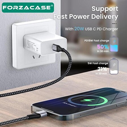 Forzacase Type-C to Lightning Örgülü 20W PD Hızlı Şarj Kablosu 1m- FC065