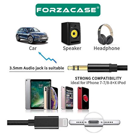 Forzacase iPhone iPad Lightning to 3.5 mm Aux Çevirici Ses Aktarım Kablosu 1m - FC070
