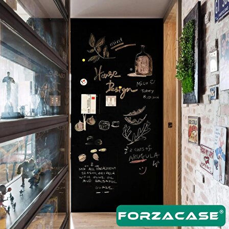 Forzacase Yazılabilir Kara Tahta Folyo Yazı Tahtası PVC Duvar Sticker + 5 Adet Tebeşir - FC091