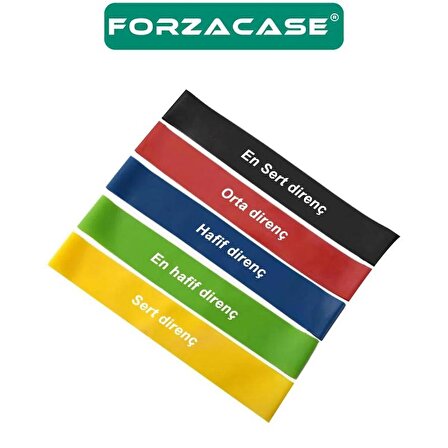 Forzacase Aerobik Bant 5’li Pilates Yoga Bandı Plates Direnç Kemeri - FC129
