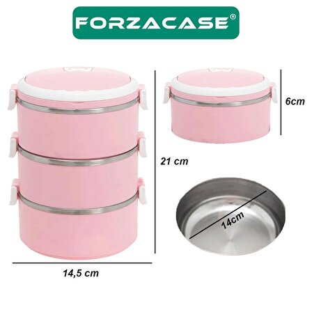 Forzacase 3 Katlı Sefer Tası Vakumlu Yemek Saklama Kabı 3 x 0,75 L Pembe - FC182 