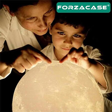 Forzacase Masaüstü Ahşap Ayaklı 3D Ay Lambası Şarj Edilebilir Dokunmatik Işık - FC188