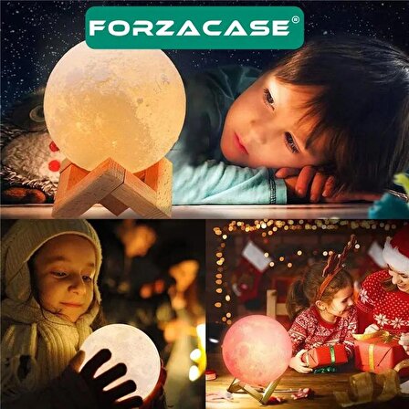 Forzacase Masaüstü Ahşap Ayaklı 3D Ay Lambası Şarj Edilebilir Dokunmatik Işık - FC188