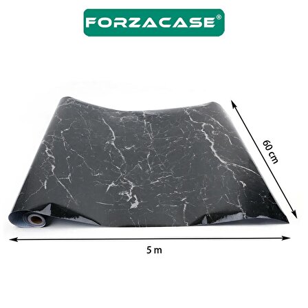 Forzacase Mermer Desenli Siyah Folyo Kaplama 5 Metre Tezgah Dolap Mutfak Kağıdı Yapışkanlı - FC230
