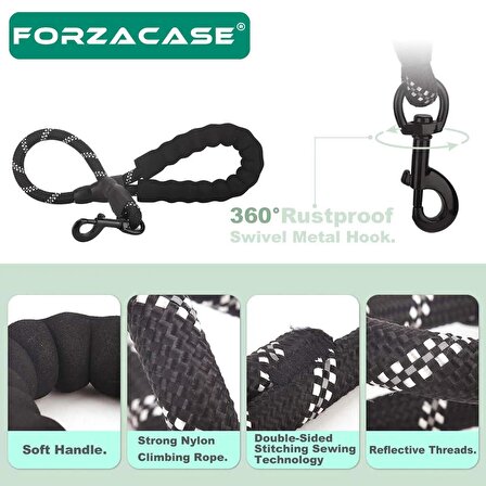 Forzacase Orta ve Büyük Boy Köpekler için Reflektörlü Gezdirme Tasması 130 cm - FC235