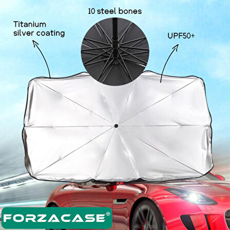 Forzacase Deri Taşıma Çantalı Araç İçi Ön Cam Şemsiye Güneşlik Gölgelik Koruyucu - FC286