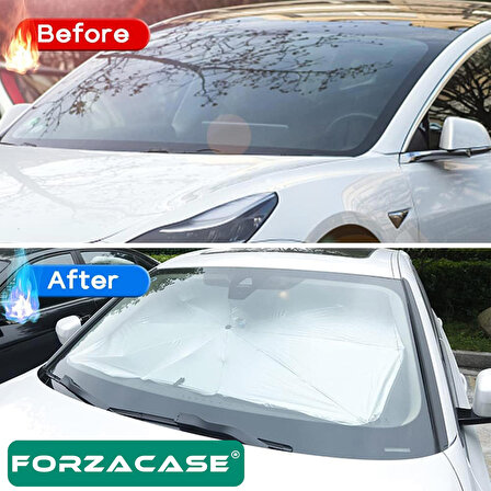 Forzacase Deri Taşıma Çantalı Araç İçi Ön Cam Şemsiye Güneşlik Gölgelik Koruyucu - FC286