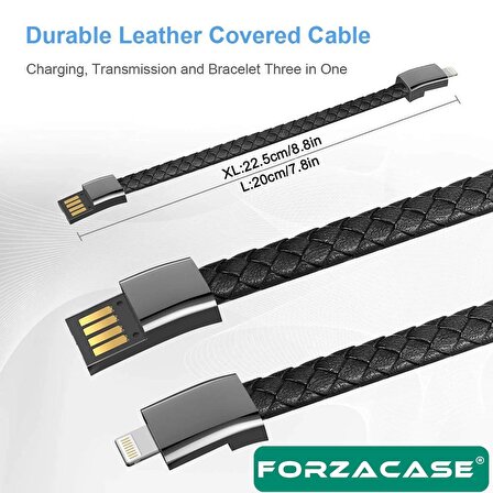 Forzacase USB to Lightning Deri Bileklik Şarj Data Kablosu PD 66W - FC346