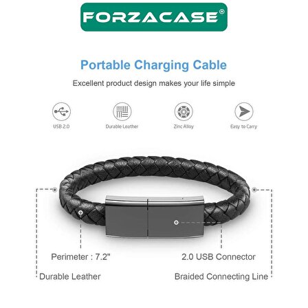 Forzacase USB to Micro Usb Deri Bileklik Şarj Data Kablosu PD 66W - FC347