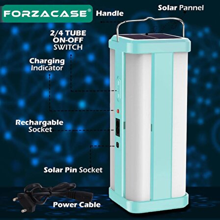 Forzacase 4 Taraflı Güneş Enerjili Solar Kamp Lambası 32 LED Parlak Işık 2000 mAh Şarjlı - FC349