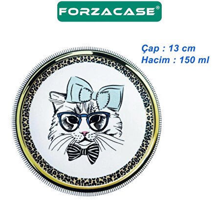 Forzacase Porselen 13 cm 150 ml Kedi Köpek Metal Mama ve Su Kabı - FC368