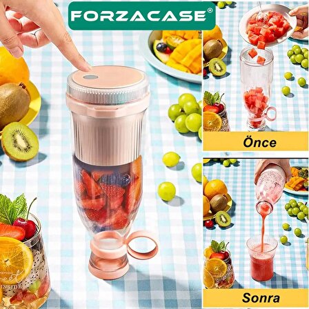 Forzacase Taşınabilir 420 ml Kablosuz Bardaklı Meyve Sıkacağı Smoothie El Blender- FC370 Beyaz