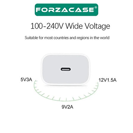 Forzacase Hızlı Şarj Destekli 20W USB-C Güç Adaptörü Apple iOS Android uyumlu PD Adaptör - FC400