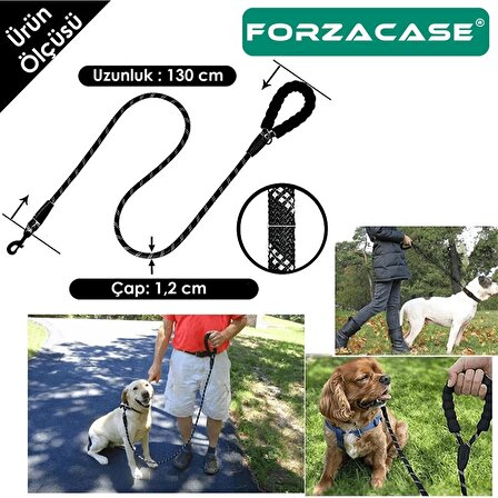 Forzacase Orta ve Büyük Boy Köpekler için Reflektörlü Gezdirme Tasması 130 cm - FC419