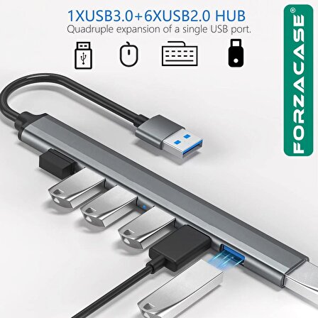 Forzacase USB 3.0 to USB 2.0 Port Çoğaltıcı Hub 7in1 OTG Adaptör 6lı USB Çoklayıcı - FC445