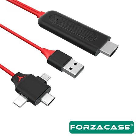 Forzacase 3in1 Görüntü Aktarıcı Kablo Lightning Type-C Micro USB to HDMI Dönüştürücü - FC450