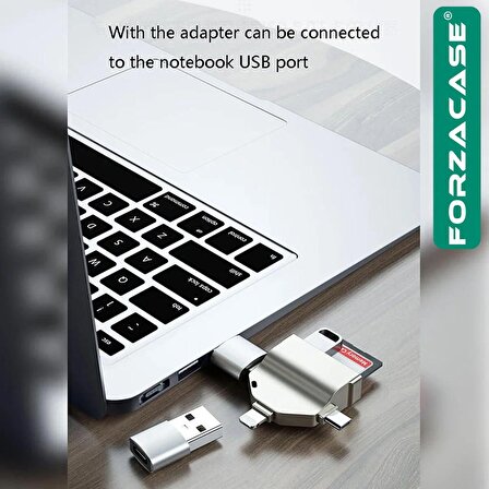 Forzacase Lightning Type-C Micro USB to USB Flash Bellek ve SD / TF Kart Okuyucu Adaptör - FC459 Gümüş
