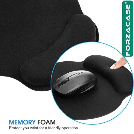 Forzacase Kaydırmaz Silikon Tabanlı Mat Bilek Destekli Mouse Pad 20x24cm Siyah - FC471