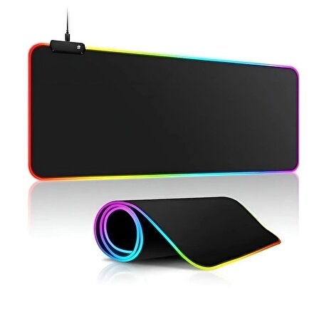 Forzacase Siyah Zemin RGB Ledli Gaming Mouse Pad RGB Oyuncu Mouse Pad 80X30 cm - FC486
