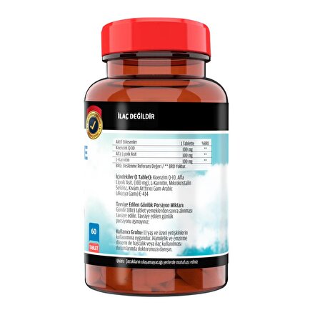 Koenzim Q-10 Alfa Lipoik Asit L-Karnitin Coenzyme Q10 100 Mg 60 Tablet X 2 KUTU