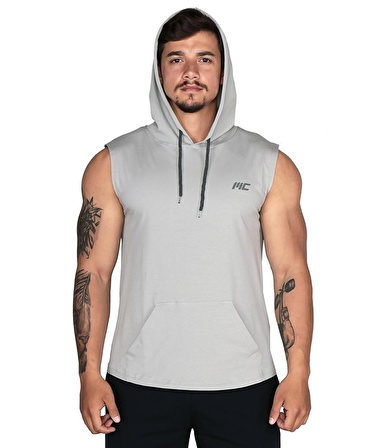 MuscleCloth Training Kapüşonlu Kolsuz T-Shirt Gri