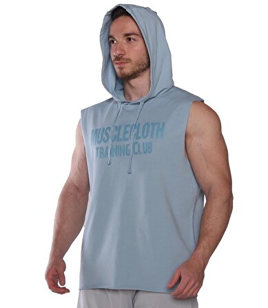 MuscleCloth Training Club Kapüşonlu Kolsuz Sweatshirt Açık Mavi