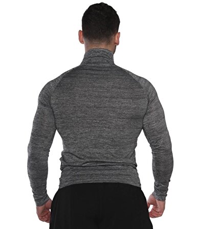 MuscleCloth Pro Stretch Fermuarlı Uzun Kollu T-Shirt Füme