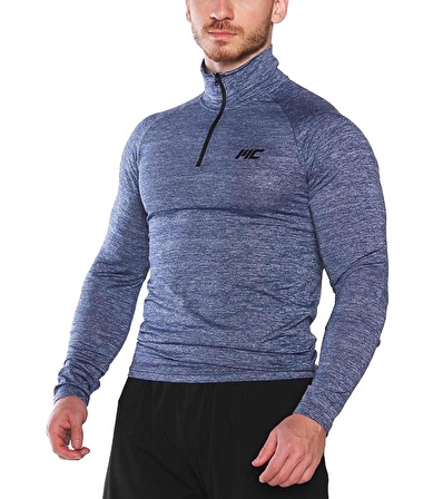 MuscleCloth Pro Stretch Fermuarlı Uzun Kollu T-Shirt Lacivert