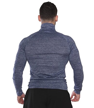 MuscleCloth Pro Stretch Fermuarlı Uzun Kollu T-Shirt Lacivert