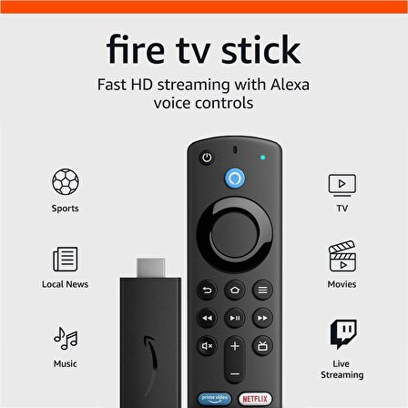 Amazon Fire TV Stick, FHD, Keskin Görüntü Kalitesi, Alexa Ses Kontolü