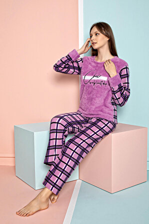 Nisanca Kışlık Kadın Polar Pijama Takımı - Yılbaşı Pijaması 