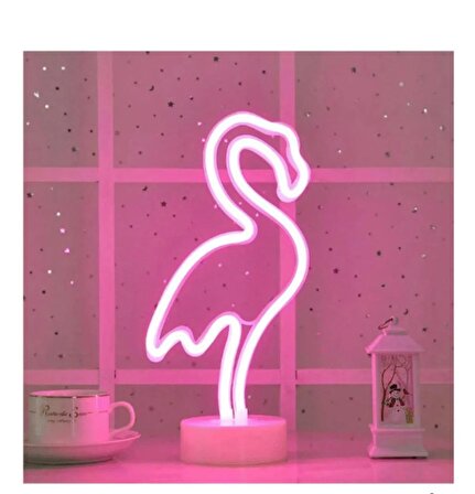 QASUL Flamingo Neon Led Işıklı Usb'li Gece Lambası Pilli Neon Led Işıklı Masa Lambası Dekoratif Aydınlatma