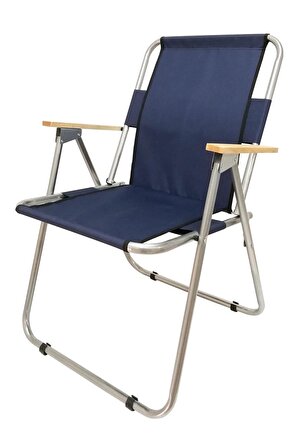 Tedarikcenter 2 Adet Kamp Sandalyesi Ahşap Kollu Katlanır Sandalye Piknik Bahçe Sandalyesi - Lacivert